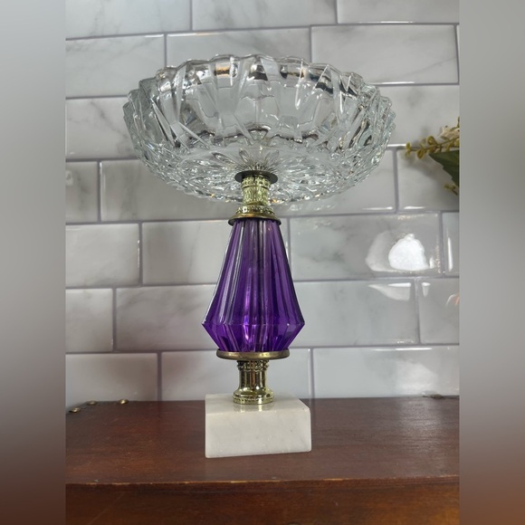 Vintage Crystal and Marble Italian Made Hollywood Regency Pedestal Ashtray - Picture 4 of 12
